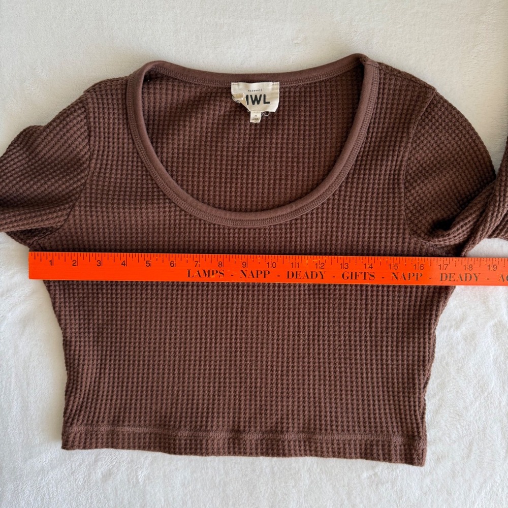 Madewell MWL Women's Waffle Cropped Long Sleeve Top Shirt Medium Chocolate Brown - Picture 5 of 7